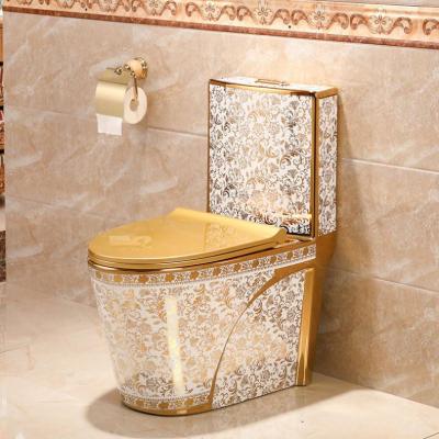 China Double-flow gold tuvalet supplier indian gold color ceramic one piece toilet for sale