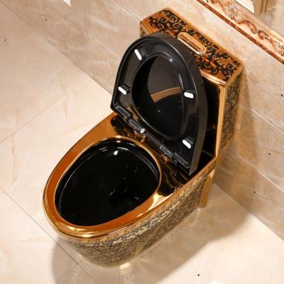 China Double-flow Dresser Bathroom Vanity Cabinet Gold King Carat Toilet Gold Ceramic One-Piece Pieces for sale