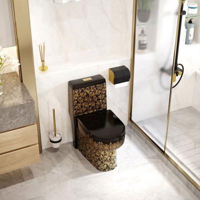 China Double-Flow Chaozhou Ceramic Toilet Bowl Gold Color Gold Plated Toilet for sale