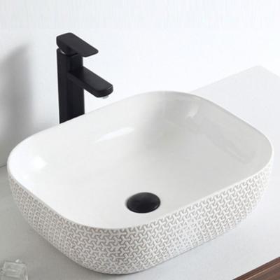 China Modern Fancy Design Excellent Quality Lines Design Ceramic Special Pearlescent Vessel Sink for sale