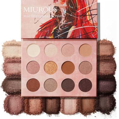 China Waterproof Customize Logo 12 Colors Rose Gold Pigmented Neutral Eye Shadow Palette Kit For New Brands Gift for sale