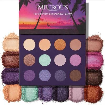 China Waterproof Custom Logo Vegan Cruelty Free 12 Colors Palm Glitter Eyeshadow Book Palette Purple Private Label For Christmas Gift for sale