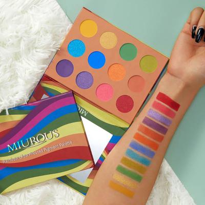 China New Waterproof Cosmetics Makeup Custom Form Glitter Shimmer Rainbow Eyeshadow Palette Dye Powder Pressed Seller for sale