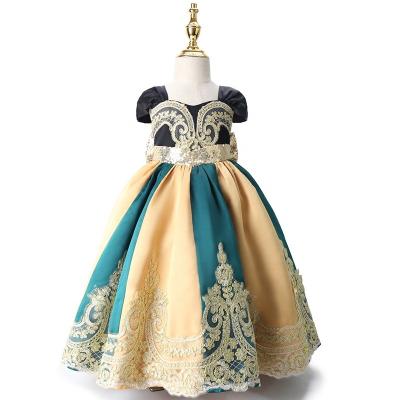 China Anti-wrinkle Spring Cosplay Princess Anna Elsa Dress Lace Stitching Theatrical Costume Girls Princess Gown for sale