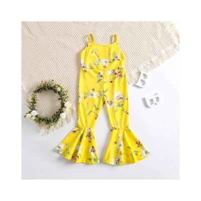 China Cute Breathable Baby Romper Flower Printed Kids Bell Bottom Sleeveless Jumpsuit Little Girl Flare Clothes for sale