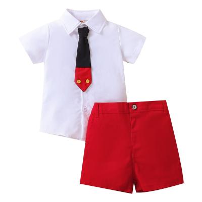 China Formal Hot Sale New Style Kids Shirts Tops With Tie +Shorts Fits Boys Summer Clothing Sets 2Pcs for sale