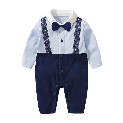 China Newborn Long Sleeve Spring Casual Gentleman's Bow Tie Hayi Kids One-Piece Climbing Suit Baby Boy Onesie Custom for sale