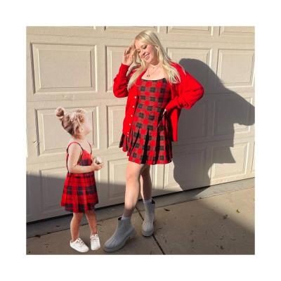 China 2022 Breathable Plaid Halter Holiday Wind Sexy Zipper Dress Matching Outfits For Mother And Daughter for sale