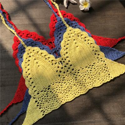 China 2022 New Arrival China Factory Breathable Women Handmade Multicolor Crochet Bikini Top Summer Cover Up Beach Wear Crochet Top for sale