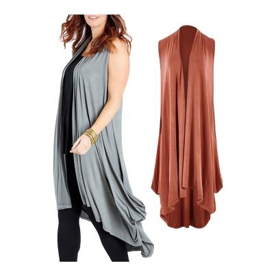 China Custom Wholesale Solid Adult Bamboo Pajamas QUICK DRY Fashion Open Front Long Line Bamboo Shawl Sleeveless Wrap Cover Up Vest for sale