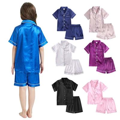 China Autumn Fall Children Kids Silk Pajamas Satin Thermal Sleepwear Clothe Sets For Baby Boy Girls for sale