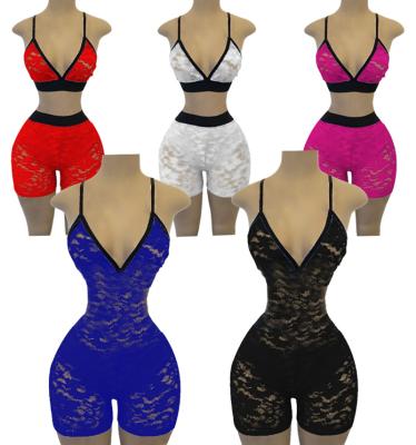 China 2022 New Arrivals Custom Logo Women's Sheer Mesh Lace Two Pieces Women's Sexy Sheer Shorts Set QUICK DRY for sale