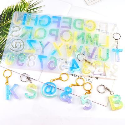 China New Design DM028 Viable Design Alphabet Number Resin Mold Letters Crystal Personalized Jewelry Key Chain Pendant Epoxy Silicone Molds For for sale