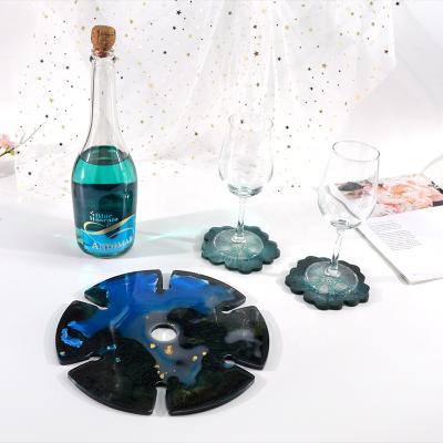 China Viable DIY Crystal Round Wine Rack Cup Holder Silicone Resin Mold Epoxy For Red Wine Tray Bottle Holder Stand for sale