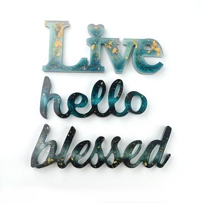 China Viable 3 Styles Live Blessed Hello Shiny Sign Word Letters Silicone Resin Casts Jewelry Pendant Key Chain for sale