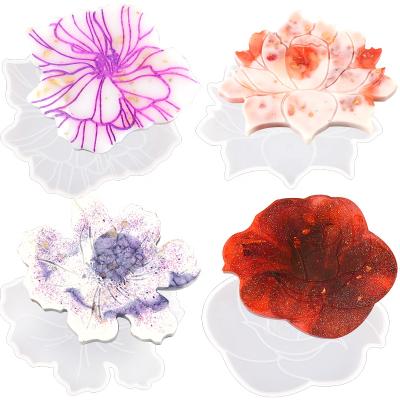 China 4 Viable New Style Flower Shaped Cup Holder Resin Coaster Mold For Epoxy Craft for sale