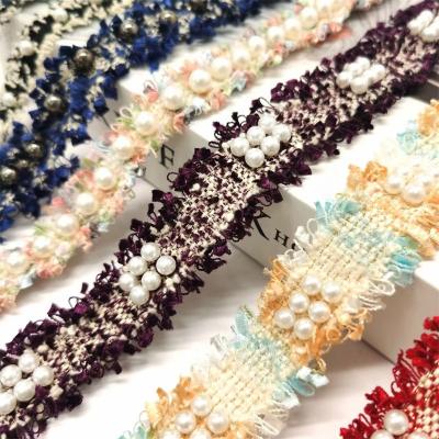 China DIY High Strength Garment Accessories Sewing Home Textiles Decorate Pearl Chain Gold Weave Silk Lace for sale