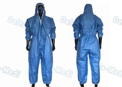 China Dark Blue SF Microporous Disposable Protective Coveralls Hooded With Elastic Cuff for sale