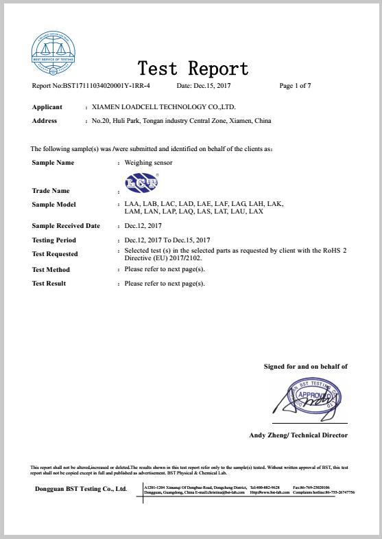 RoHS - Xiamen Loadcell Technology Co., Ltd.