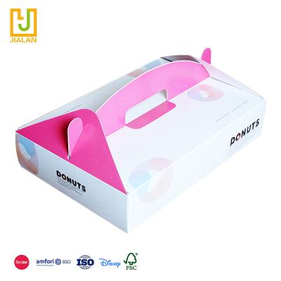 China China Handmade Factory Supplied Spot Good Quality Multicolor Rectangle Carry Ring Cover Donut Food One Piece Paper Box for sale