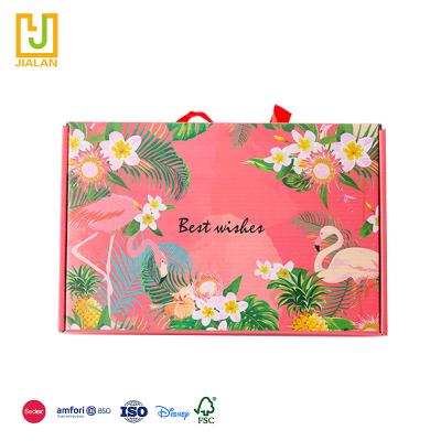 China Wholesale High Quality Handmade Colored Pattern Stain Shell Mailer Packaging Box With Carry Strap For JK Silk Underwear for sale