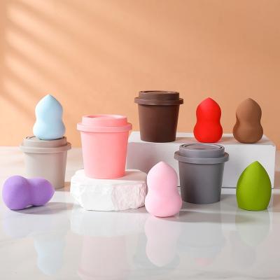 China Cheap Removed Logo Soft Latex Powder Puff Coffee Cup Makeup Sponge Beauty Sponge Blender Non Face Blender Makeup Sponge Powder Makeup Sponge Custom Facial Sponge Facial Blender Makeup With Stand for sale