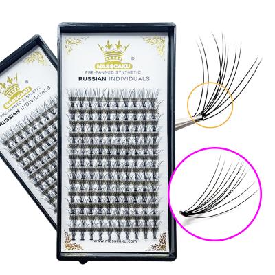 China OEM Long 0.10 Russian Volume Lashes Natural 0.07 Thickness Heat Bonded Group 10D Eyelash Extension Customized Lashes for sale