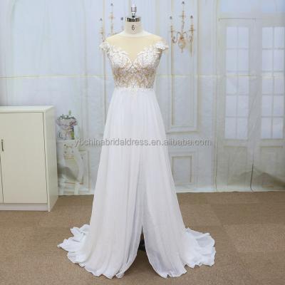 China Chinese Factory Anti-static Nude Tulle With Lace Chiffon Beach Wedding Dress for sale