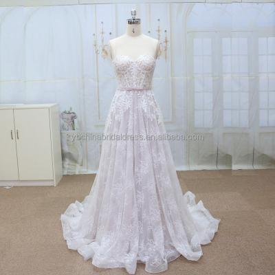 China Anti-Static Gray Purple Lining With Soft French Lace Sweetheart Lace Wedding Dress for sale