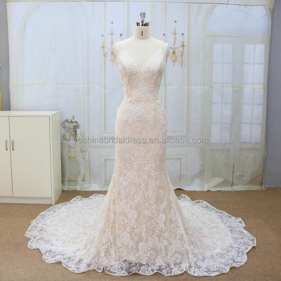 China Two anti-static traps with light champagne color lace wedding dress for sale