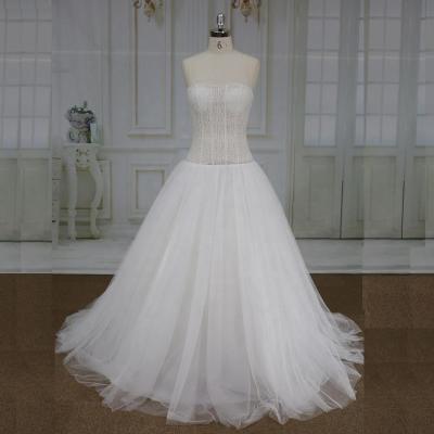 China Anti-Static Tulle Skirt With Popular See Bodice With Tulle Pleat See Through Wedding Dress for sale