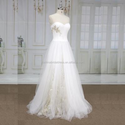 China Anti-static sweethearts with gold special lace with cheap import material wedding dress for sale