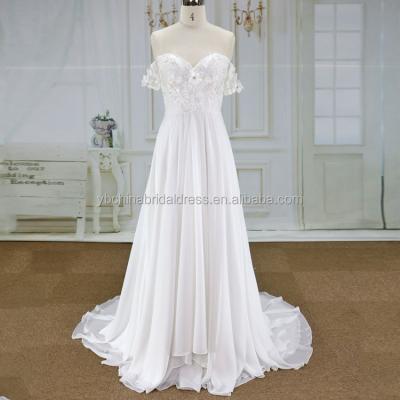 China Anti-Static Lace With Handmade Flower Off The Shoulder Chiffon Chinese Wedding Dress for sale