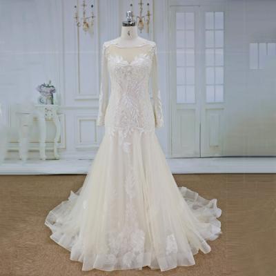 China Anti-Static Tulle Long Sleeves With Illusion Back With A-line Train Wedding Dress for sale