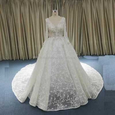 China Gorgeous custom made wedding dresses anti-static with fully lace flowers and crystal beads for sale