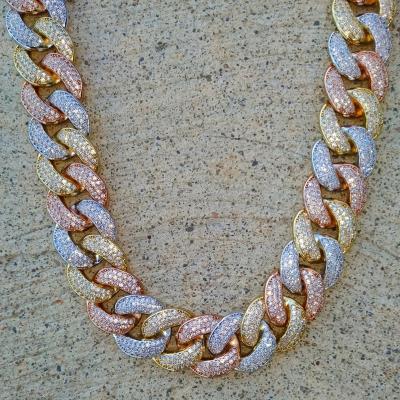 China Heavy 18mm Big TRENDY Hip Hop 3 Tone Iced Out Cuban Link Chain For Men for sale