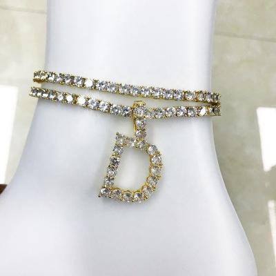 China Hiphop/Rock Diamond Initial Anklet, Women Bling Tennis Initial Letter Anklet for sale