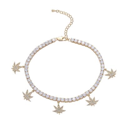 China Romantic Hip Hop 4mm Maple Leaf Zircon Tennis Chain For Date for sale