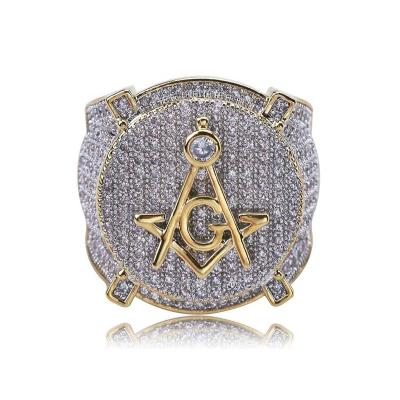 China Masonic Yellow Gold Mens Hiphop Diamond 18K Rings Design for sale