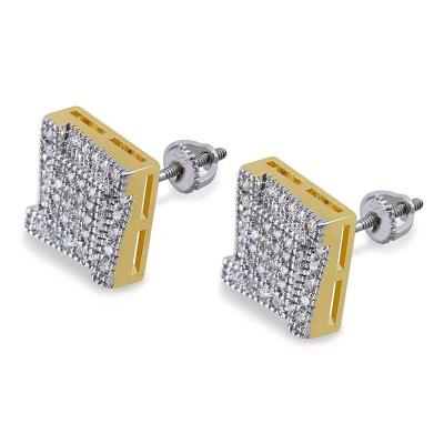 China Trendy Hiphop Hiphop Square CZ Micro Pave 14K Gold Earrings For Women for sale