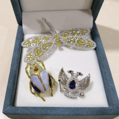 China 925 Fashionable High Quality Silver Animal Brooches Beatles Eagle Dragonfly For Man Woman for sale