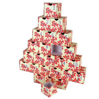 China Biodegradable 24 Days Count Down Shaped Christmas Tree Cardboard Advent Calendar Gift Box for sale