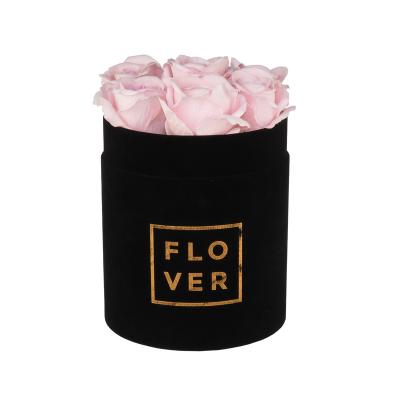 China Recycled Materials Rose Hat Luxury Round Velvet Flocking Floral Flower Velvet Flocking Flower Custom Paper Packaging Boxes Materials Bouquets for sale