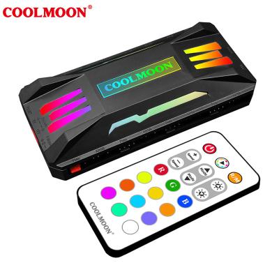 China Lightweight PWM Fan COOLMOON PWM Fan Controller 5V ARGB Mainboard Timing Computer Fan HUB Splitter Remote Control Supplement for sale