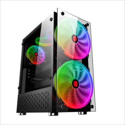 China With Fan Moon RGB Computer Case ATX Gaming Chassis Computer Case With 2 Glass And 2 RGB Fan With 20mm for sale