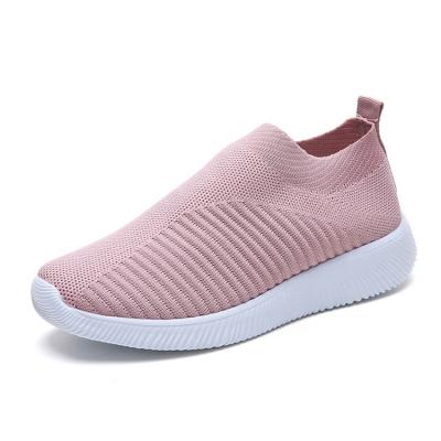 China Breathable Wholesale Lightweight And Breathable Women Sports Casual Shoes Fly Knitted Slip On Sneakers for sale