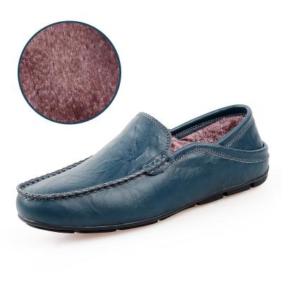 China New Style Training Shoes Winter Warm Italian Waterproof Faux Fur Soft Men Leather Flat Moccasin Shoes for sale