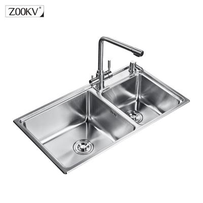 China With Faucet High Grade Stainless Steel Double Bowl Handmade Kitchen Sink for sale