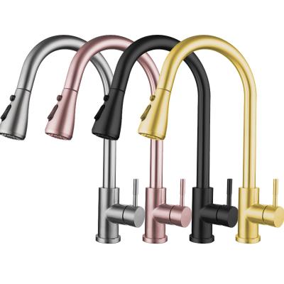 China Sense Faucets Single To Handle HandBrushed High Arc Stainless Steel Sprayer Head Kitchen Pull Out Sink Faucet for sale