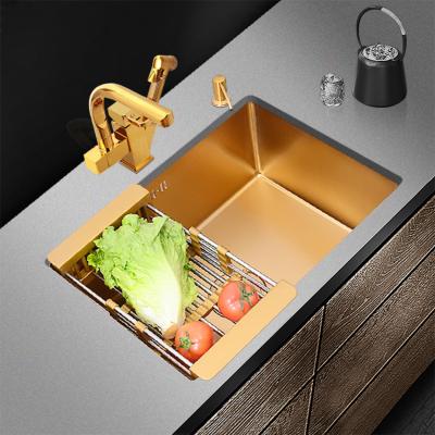 China With Faucet Household High Quality Rectangular Golden Bowl Basin Stainless Steel Single Kitchen Sink for sale